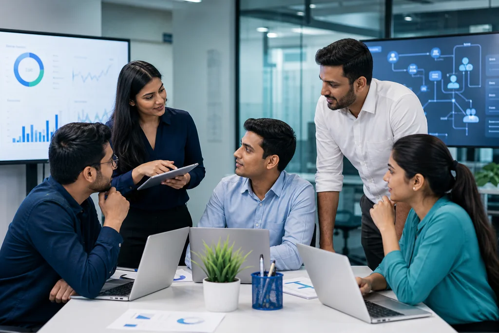 Indian finance team improving an existing business with connected software